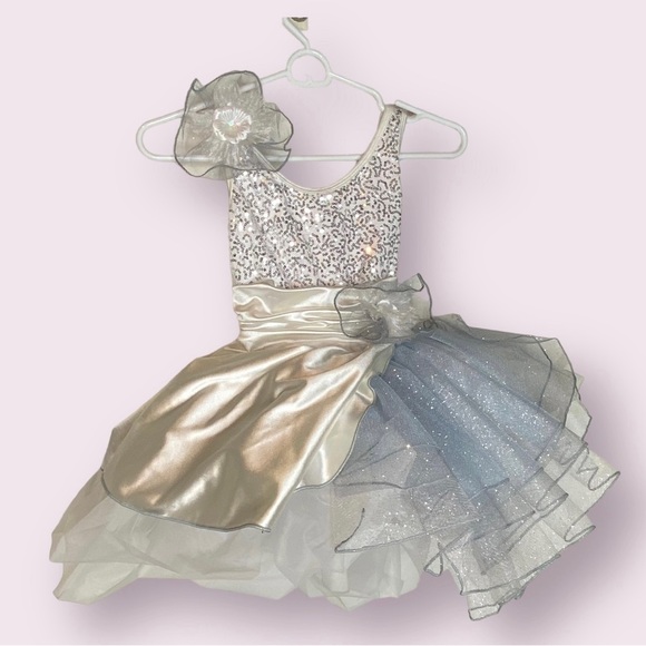 Curtain Call Girl’s dance uniform white sequin ice princess Cinderella gown M - Picture 1 of 11